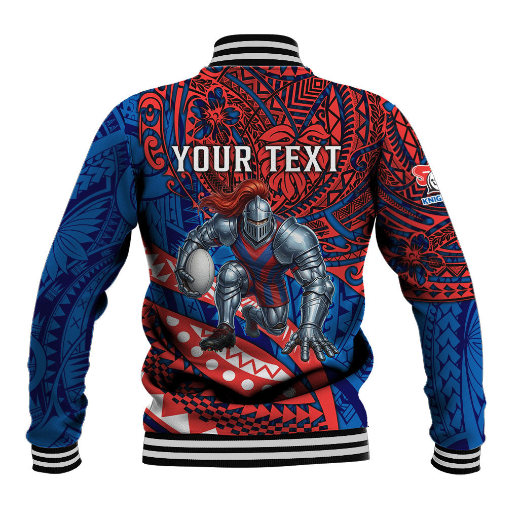 Personalised Newcastle Knights Baseball Jacket Polynesian Tribal Art Style With Armored Knight Mascot