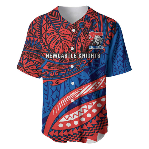Personalised Newcastle Knights Baseball Jersey Polynesian Tribal Art Style With Armored Knight Mascot