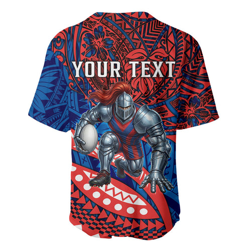 Personalised Newcastle Knights Baseball Jersey Polynesian Tribal Art Style With Armored Knight Mascot