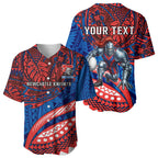 Personalised Newcastle Knights Baseball Jersey Polynesian Tribal Art Style With Armored Knight Mascot
