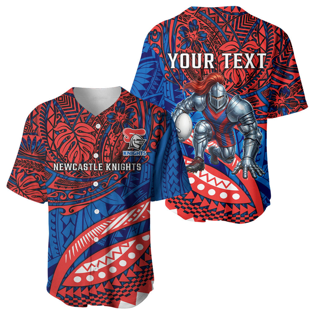 Personalised Newcastle Knights Baseball Jersey Polynesian Tribal Art Style With Armored Knight Mascot