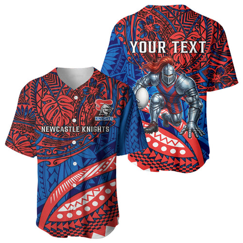 Personalised Newcastle Knights Baseball Jersey Polynesian Tribal Art Style With Armored Knight Mascot