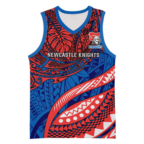 Personalised Newcastle Knights Basketball Jersey Polynesian Tribal Art Style With Armored Knight Mascot