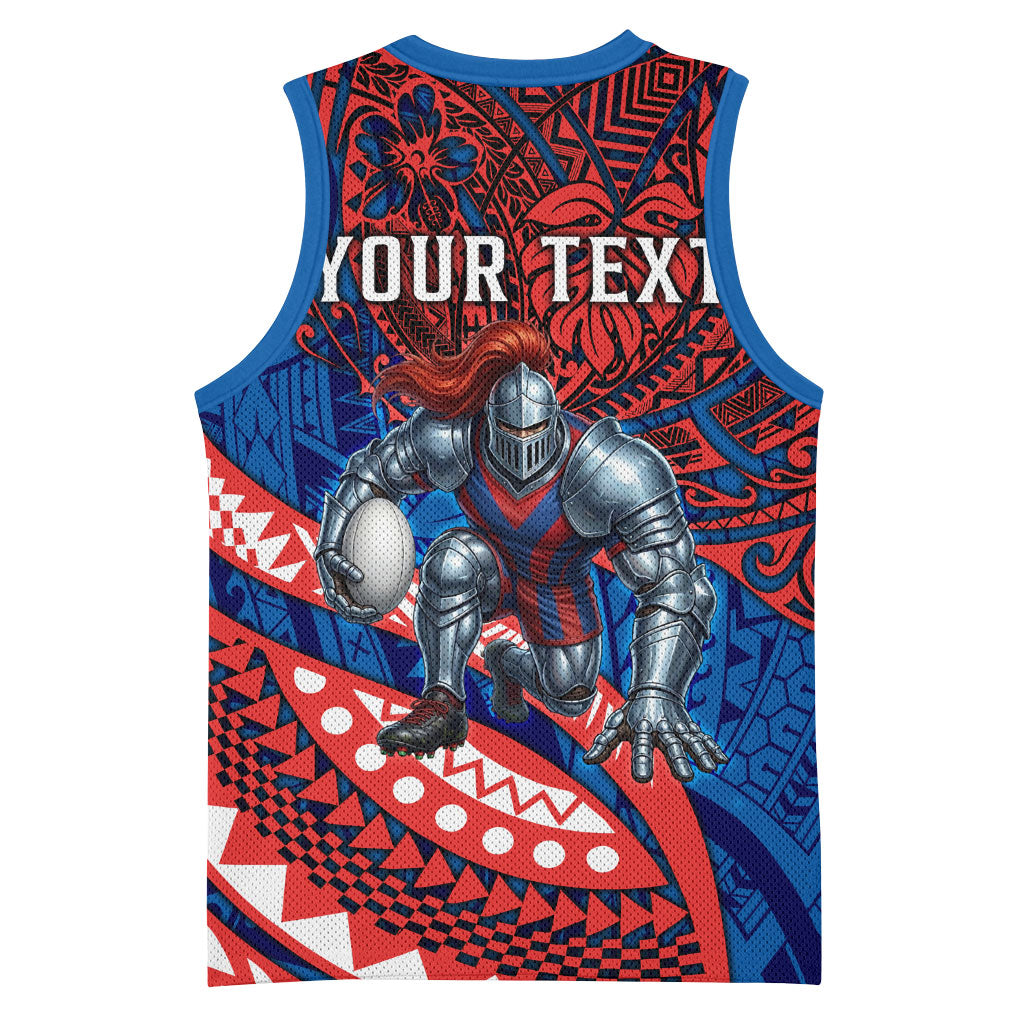 Personalised Newcastle Knights Basketball Jersey Polynesian Tribal Art Style With Armored Knight Mascot