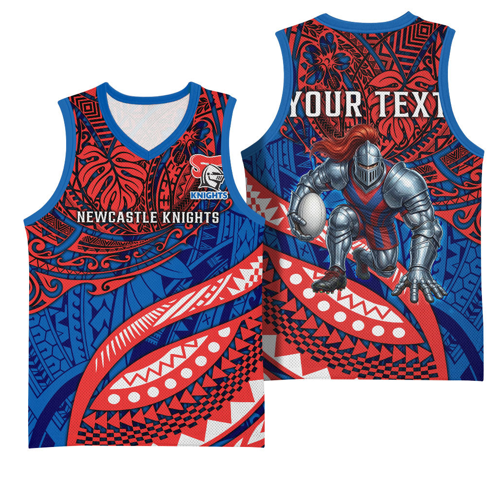 Personalised Newcastle Knights Basketball Jersey Polynesian Tribal Art Style With Armored Knight Mascot