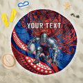 Personalised Newcastle Knights Beach Blanket Polynesian Tribal Art Style With Armored Knight Mascot