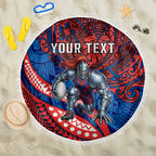 Personalised Newcastle Knights Beach Blanket Polynesian Tribal Art Style With Armored Knight Mascot