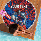 Personalised Newcastle Knights Beach Blanket Polynesian Tribal Art Style With Armored Knight Mascot