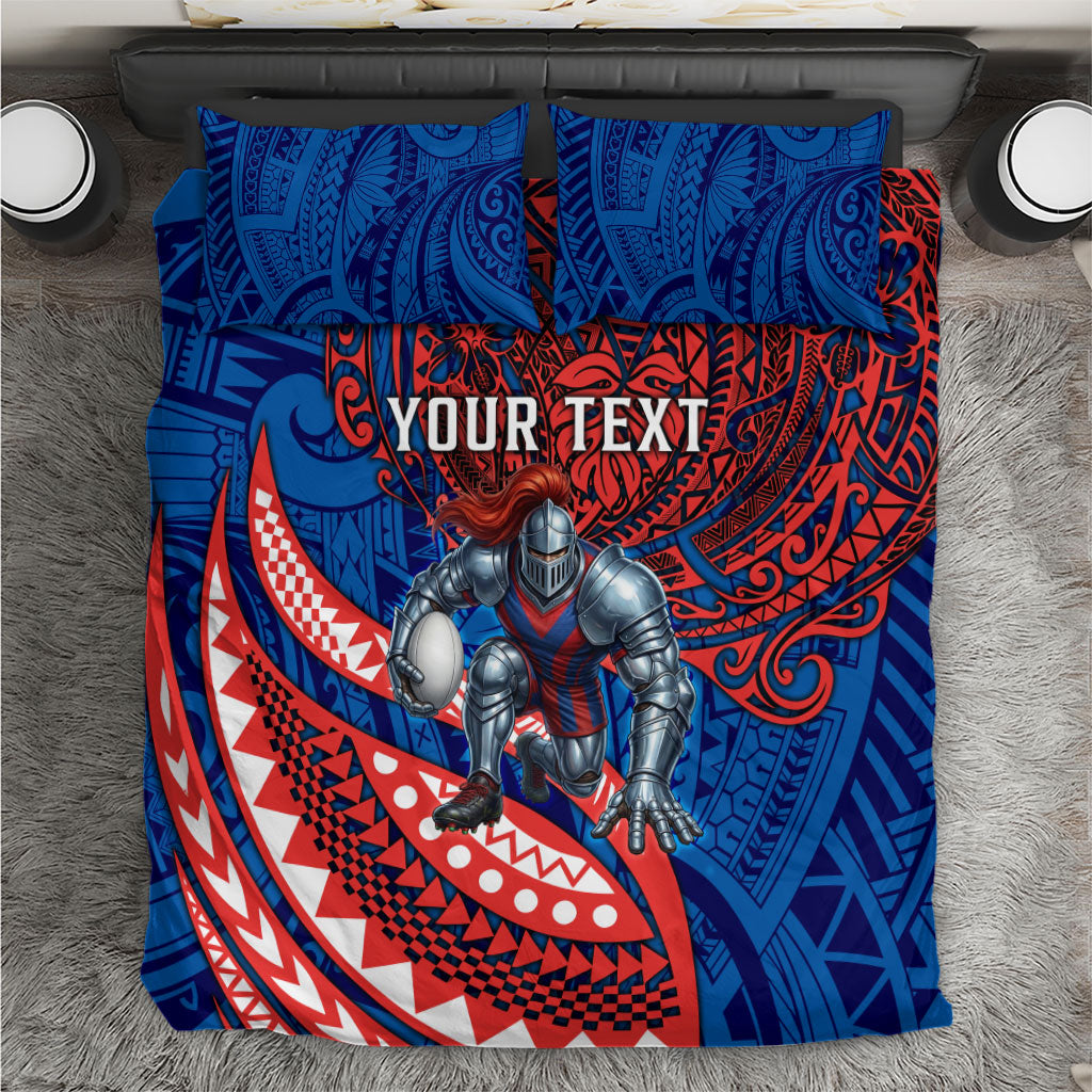 Personalised Newcastle Knights Bedding Set Polynesian Tribal Art Style With Armored Knight Mascot