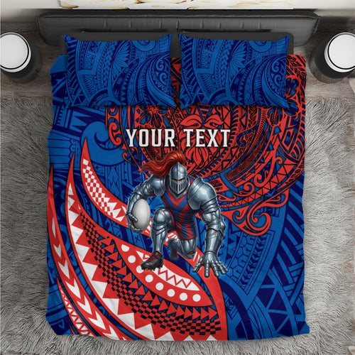 Personalised Newcastle Knights Bedding Set Polynesian Tribal Art Style With Armored Knight Mascot