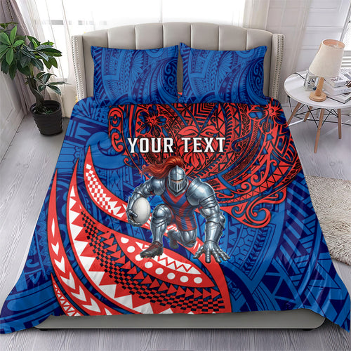 Personalised Newcastle Knights Bedding Set Polynesian Tribal Art Style With Armored Knight Mascot