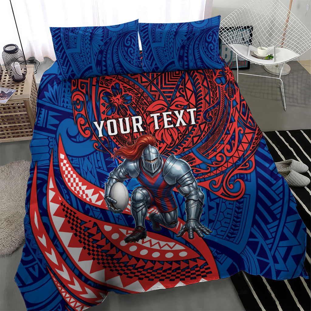 Personalised Newcastle Knights Bedding Set Polynesian Tribal Art Style With Armored Knight Mascot