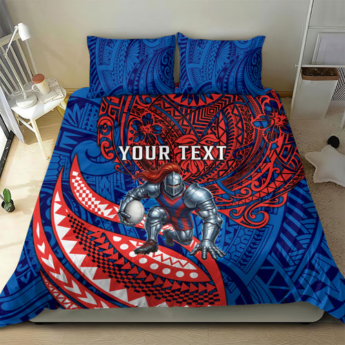 Personalised Newcastle Knights Bedding Set Polynesian Tribal Art Style With Armored Knight Mascot