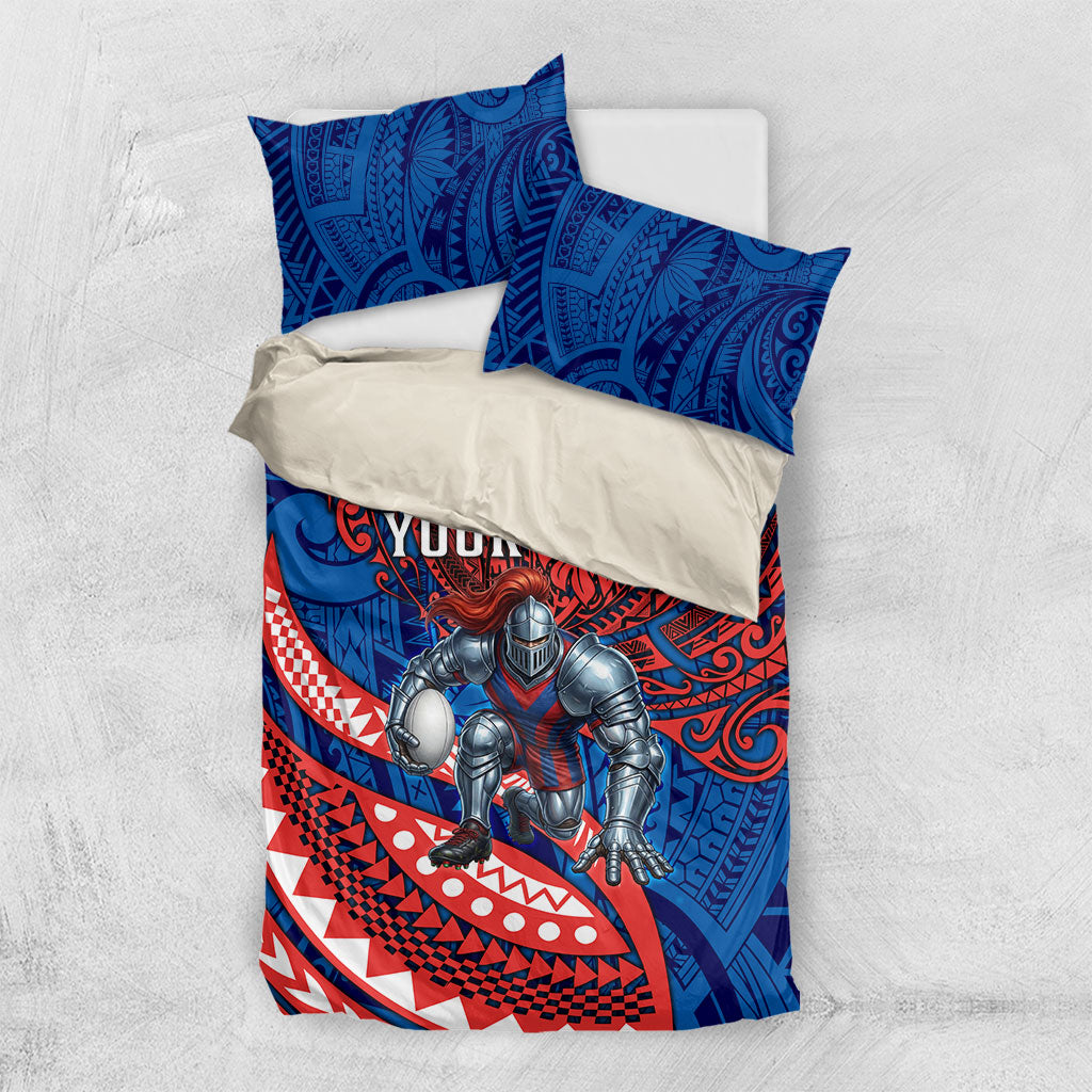 Personalised Newcastle Knights Bedding Set Polynesian Tribal Art Style With Armored Knight Mascot