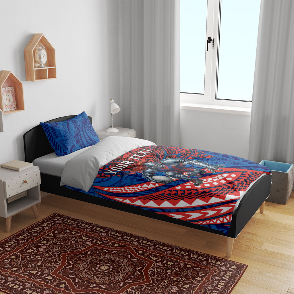 Personalised Newcastle Knights Bedding Set Polynesian Tribal Art Style With Armored Knight Mascot