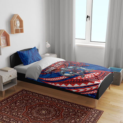 Personalised Newcastle Knights Bedding Set Polynesian Tribal Art Style With Armored Knight Mascot