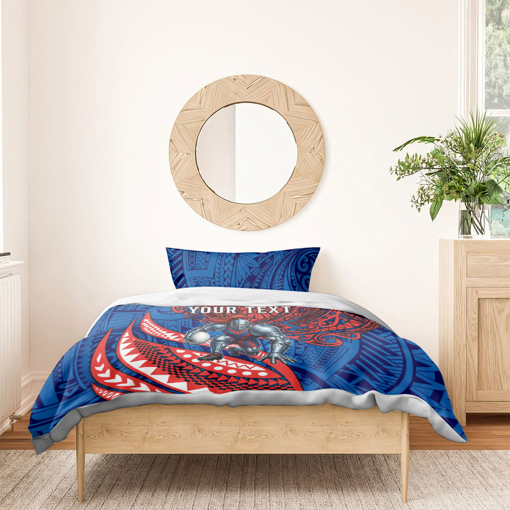 Personalised Newcastle Knights Bedding Set Polynesian Tribal Art Style With Armored Knight Mascot