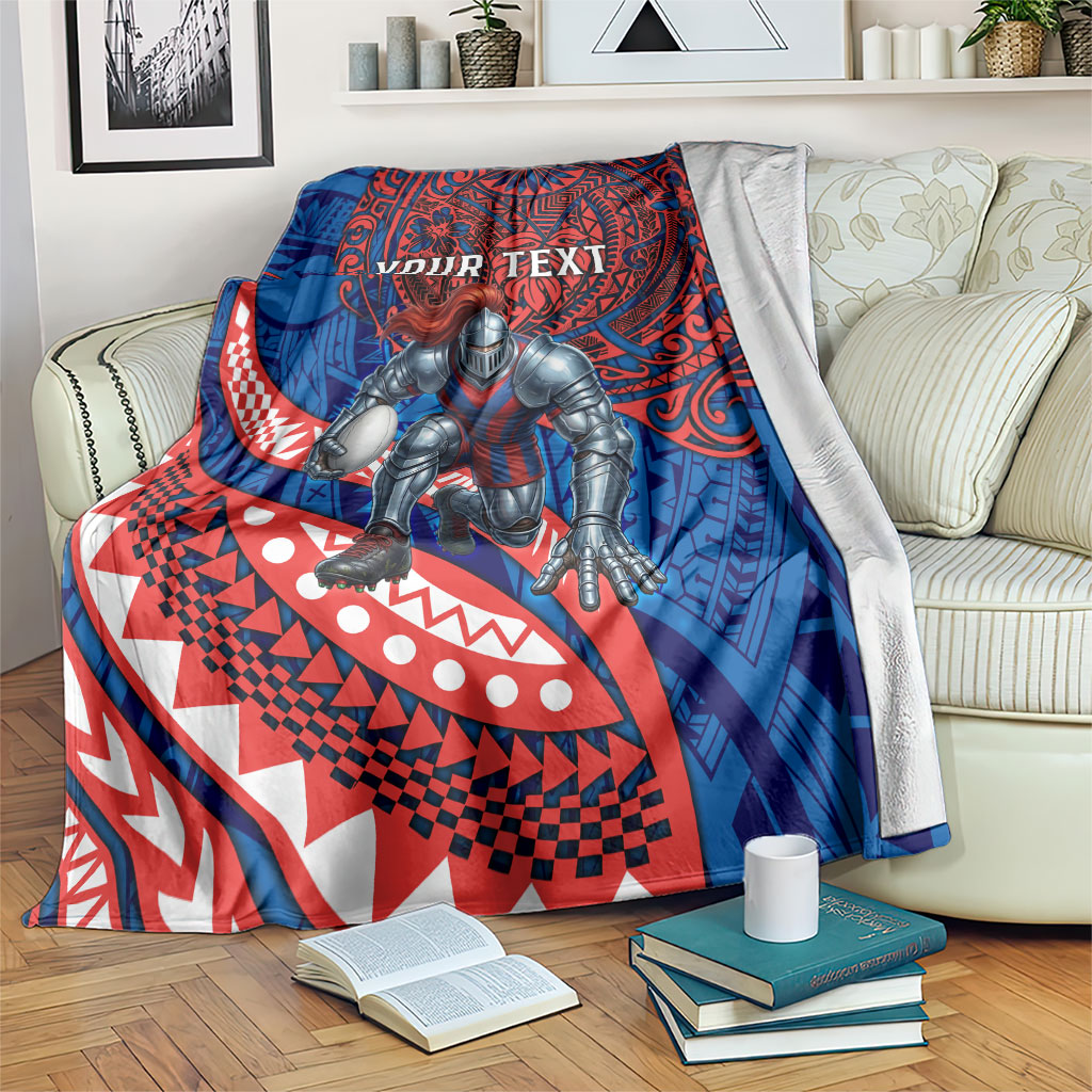 Personalised Newcastle Knights Blanket Polynesian Tribal Art Style With Armored Knight Mascot