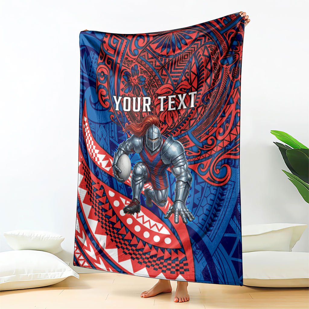 Personalised Newcastle Knights Blanket Polynesian Tribal Art Style With Armored Knight Mascot