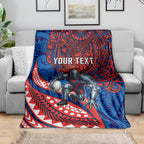 Personalised Newcastle Knights Blanket Polynesian Tribal Art Style With Armored Knight Mascot