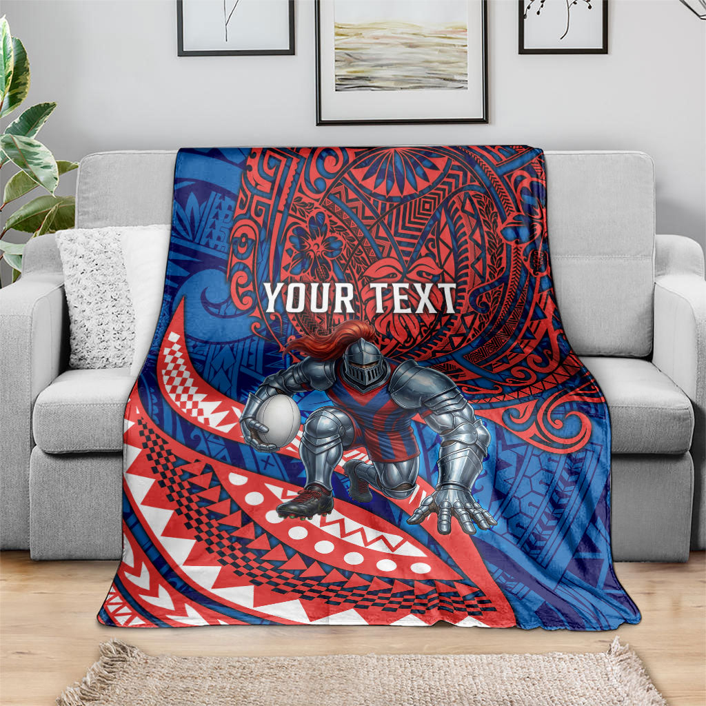 Personalised Newcastle Knights Blanket Polynesian Tribal Art Style With Armored Knight Mascot
