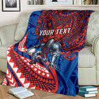 Personalised Newcastle Knights Blanket Polynesian Tribal Art Style With Armored Knight Mascot