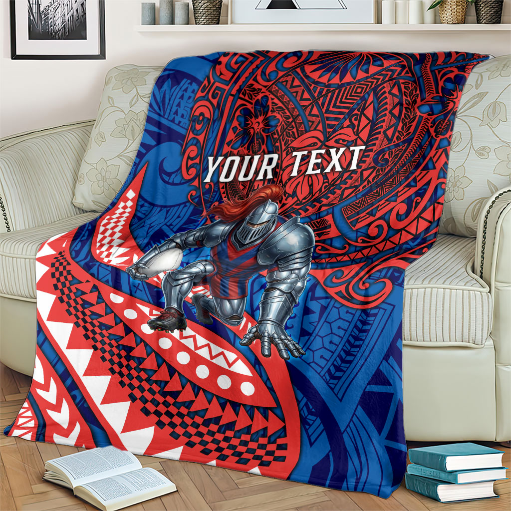 Personalised Newcastle Knights Blanket Polynesian Tribal Art Style With Armored Knight Mascot