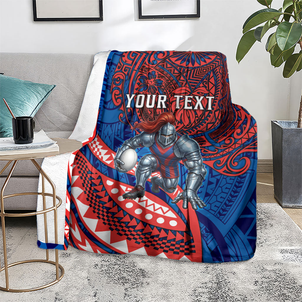 Personalised Newcastle Knights Blanket Polynesian Tribal Art Style With Armored Knight Mascot