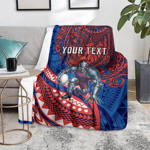 Personalised Newcastle Knights Blanket Polynesian Tribal Art Style With Armored Knight Mascot
