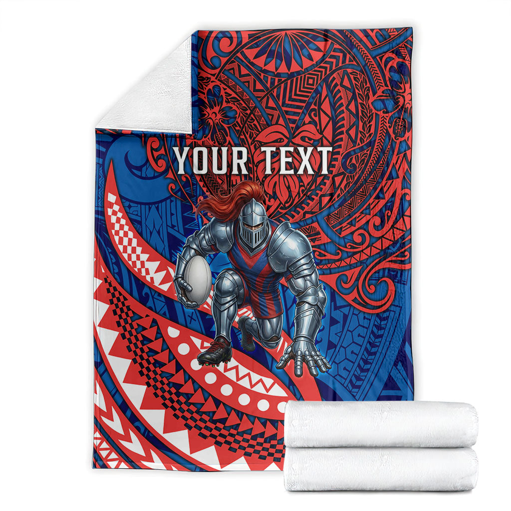 Personalised Newcastle Knights Blanket Polynesian Tribal Art Style With Armored Knight Mascot