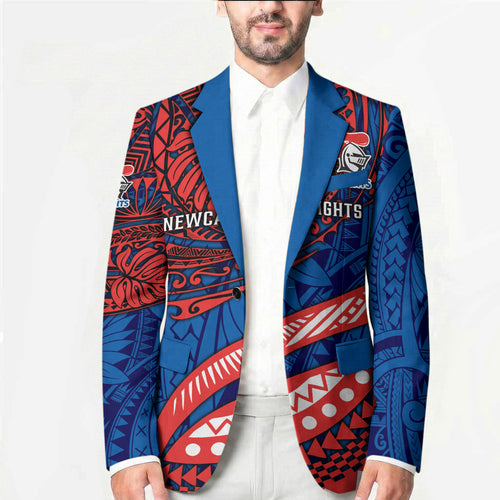 Personalised Newcastle Knights Blazer Polynesian Tribal Art Style With Armored Knight Mascot