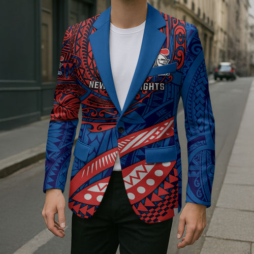 Personalised Newcastle Knights Blazer Polynesian Tribal Art Style With Armored Knight Mascot