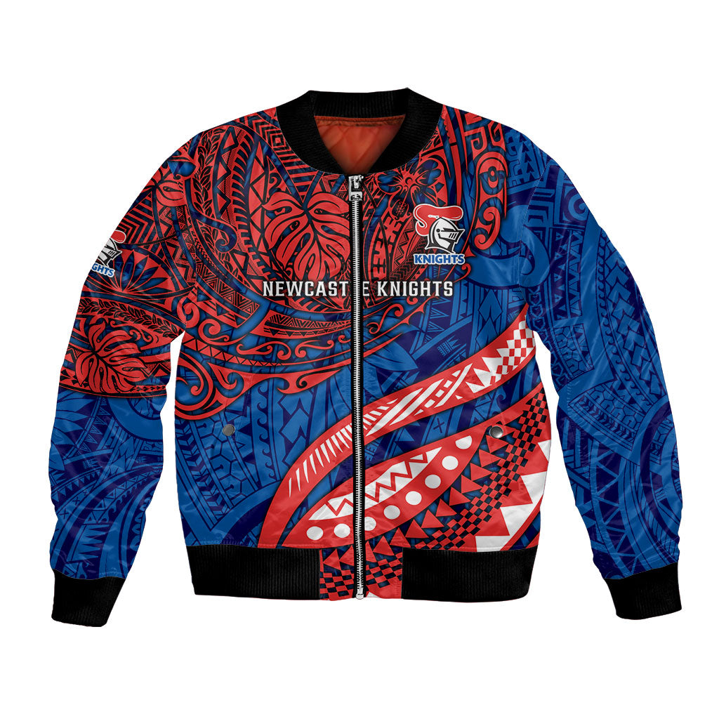 Personalised Newcastle Knights Bomber Jacket Polynesian Tribal Art Style With Armored Knight Mascot