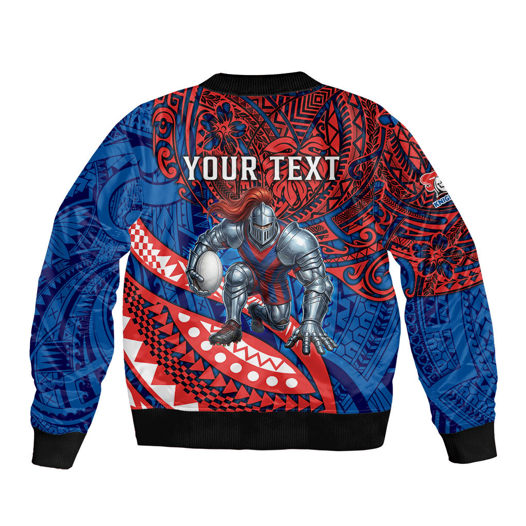 Personalised Newcastle Knights Bomber Jacket Polynesian Tribal Art Style With Armored Knight Mascot