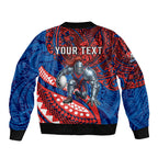 Personalised Newcastle Knights Bomber Jacket Polynesian Tribal Art Style With Armored Knight Mascot