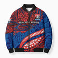 Personalised Newcastle Knights Bomber Puffer Jacket Polynesian Tribal Art Style With Armored Knight Mascot