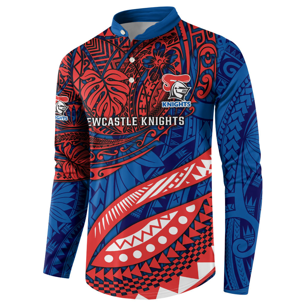 Personalised Newcastle Knights Button Sweatshirt Polynesian Tribal Art Style With Armored Knight Mascot