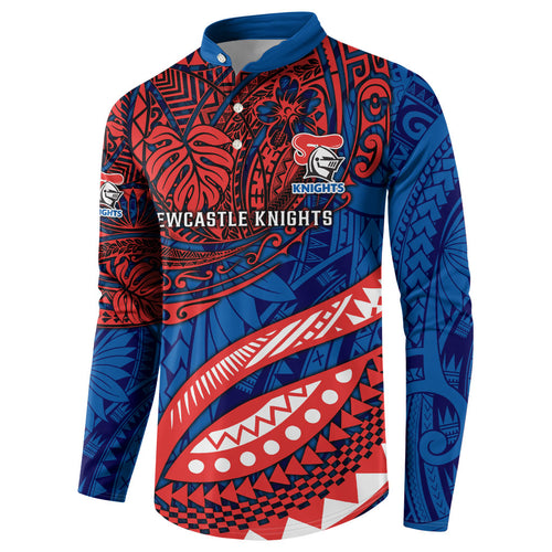 Personalised Newcastle Knights Button Sweatshirt Polynesian Tribal Art Style With Armored Knight Mascot