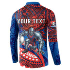 Personalised Newcastle Knights Button Sweatshirt Polynesian Tribal Art Style With Armored Knight Mascot