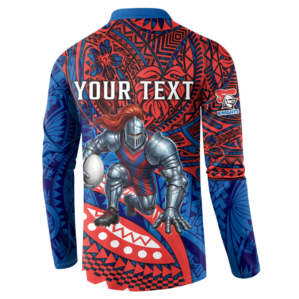 Personalised Newcastle Knights Button Sweatshirt Polynesian Tribal Art Style With Armored Knight Mascot