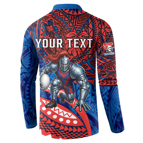 Personalised Newcastle Knights Button Sweatshirt Polynesian Tribal Art Style With Armored Knight Mascot