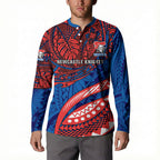 Personalised Newcastle Knights Button Sweatshirt Polynesian Tribal Art Style With Armored Knight Mascot