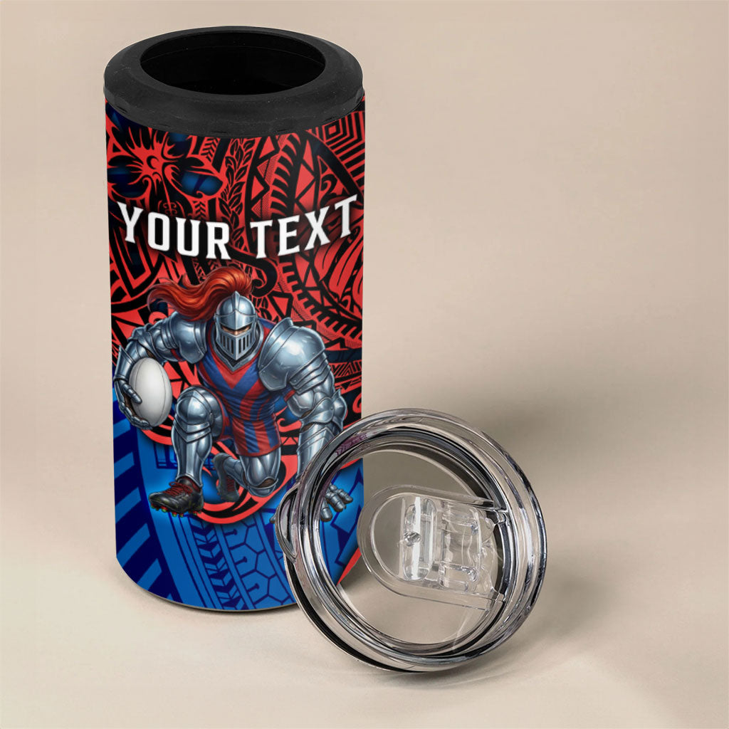 Personalised Newcastle Knights 4 in 1 Can Cooler Tumbler Polynesian Tribal Art Style With Armored Knight Mascot