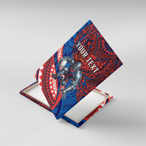 Personalised Newcastle Knights Canvas Wall Art Polynesian Tribal Art Style With Armored Knight Mascot