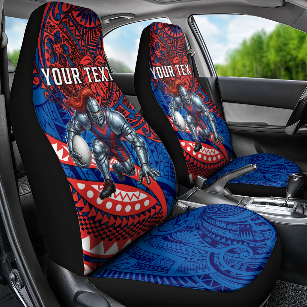 Personalised Newcastle Knights Car Seat Cover Polynesian Tribal Art Style With Armored Knight Mascot