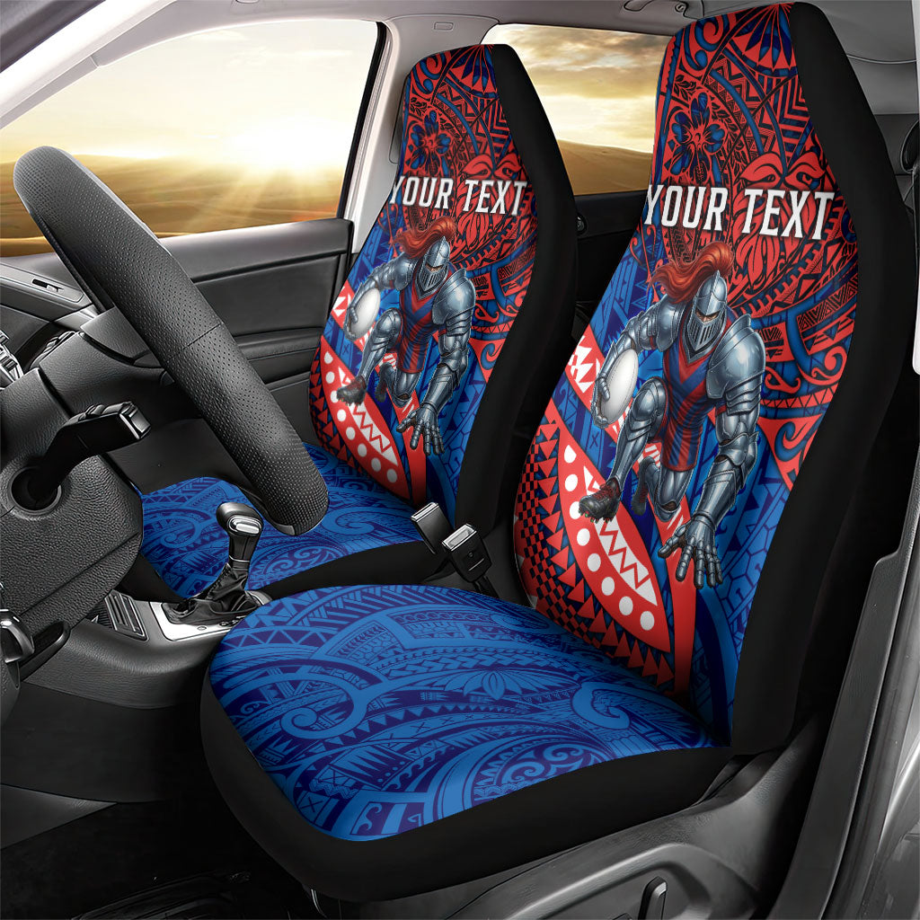 Personalised Newcastle Knights Car Seat Cover Polynesian Tribal Art Style With Armored Knight Mascot