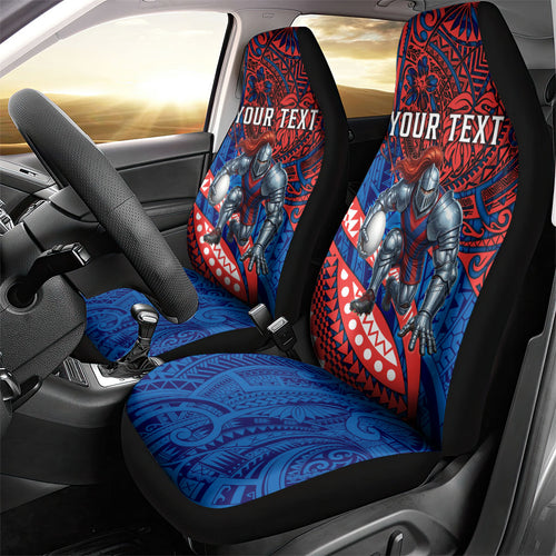 Personalised Newcastle Knights Car Seat Cover Polynesian Tribal Art Style With Armored Knight Mascot