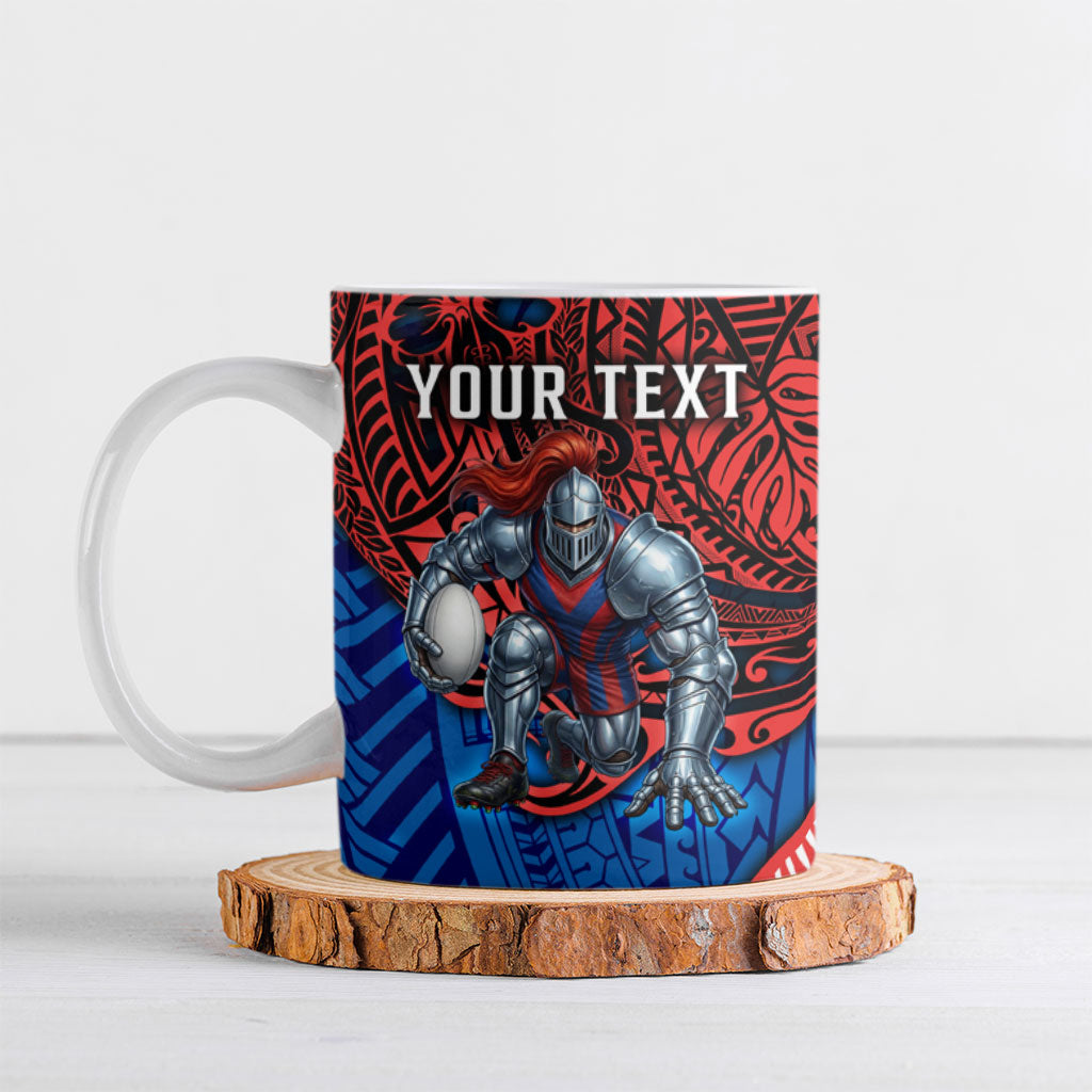 Personalised Newcastle Knights Ceramic Mug Polynesian Tribal Art Style With Armored Knight Mascot
