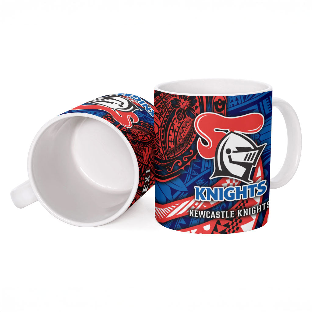 Personalised Newcastle Knights Ceramic Mug Polynesian Tribal Art Style With Armored Knight Mascot