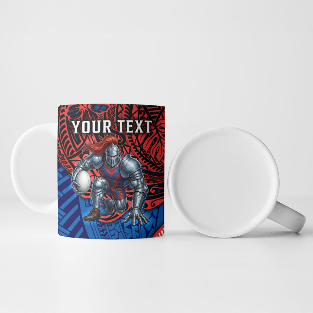 Personalised Newcastle Knights Ceramic Mug Polynesian Tribal Art Style With Armored Knight Mascot